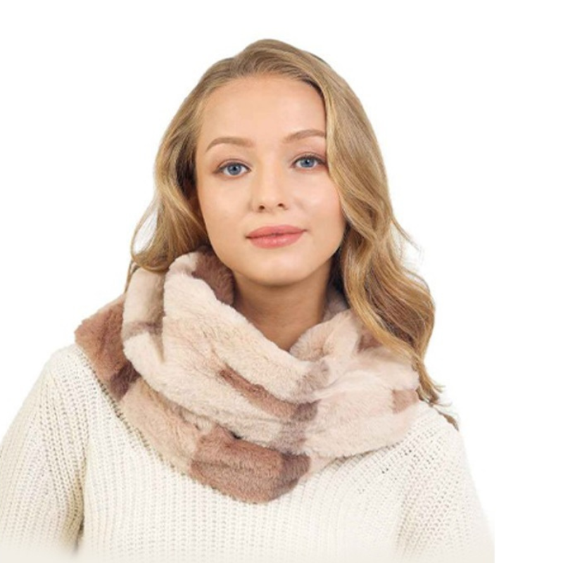 Plaid Faux Fur Infinity Scarf