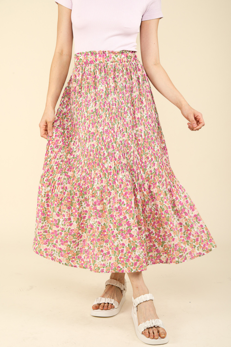 Pleated Floral Maxi Skirt