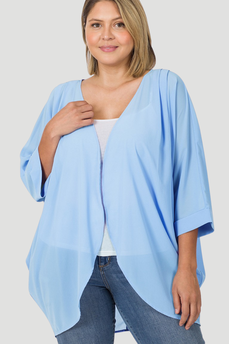 Pleated Shoulder Open Cardigan