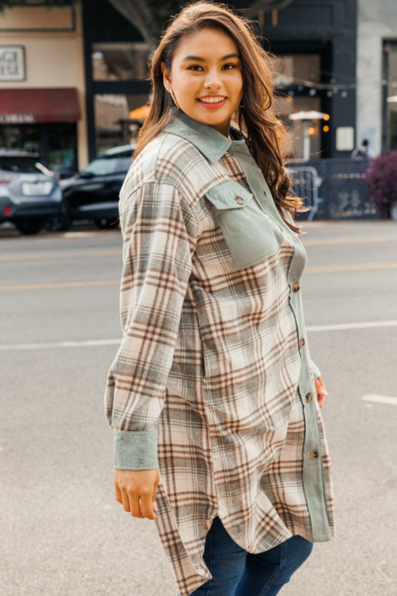 Plus Mint Plaid Long Shacket
