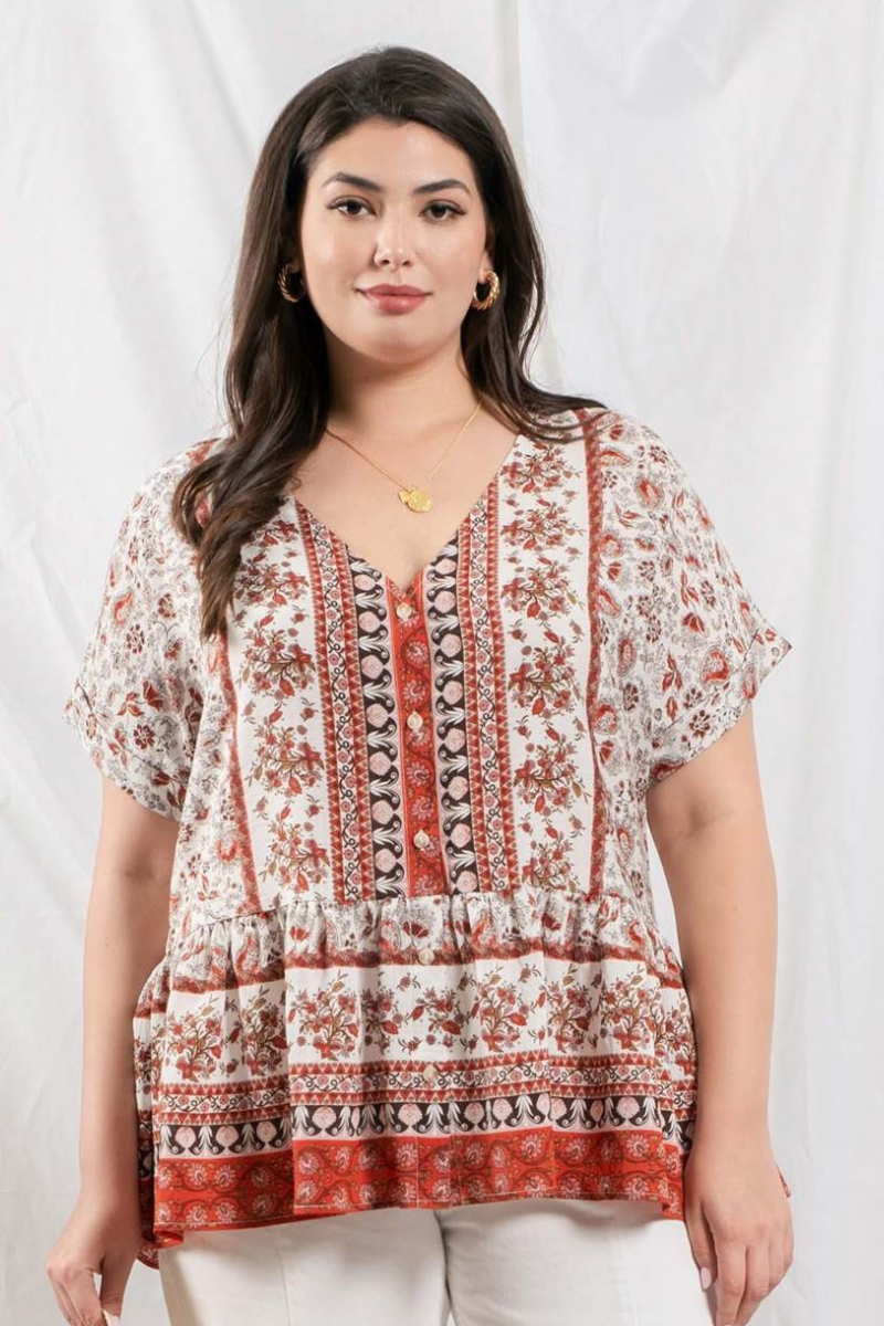 Plus Paisley Peplum Top