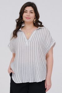Plus Striped Collared Shirt
