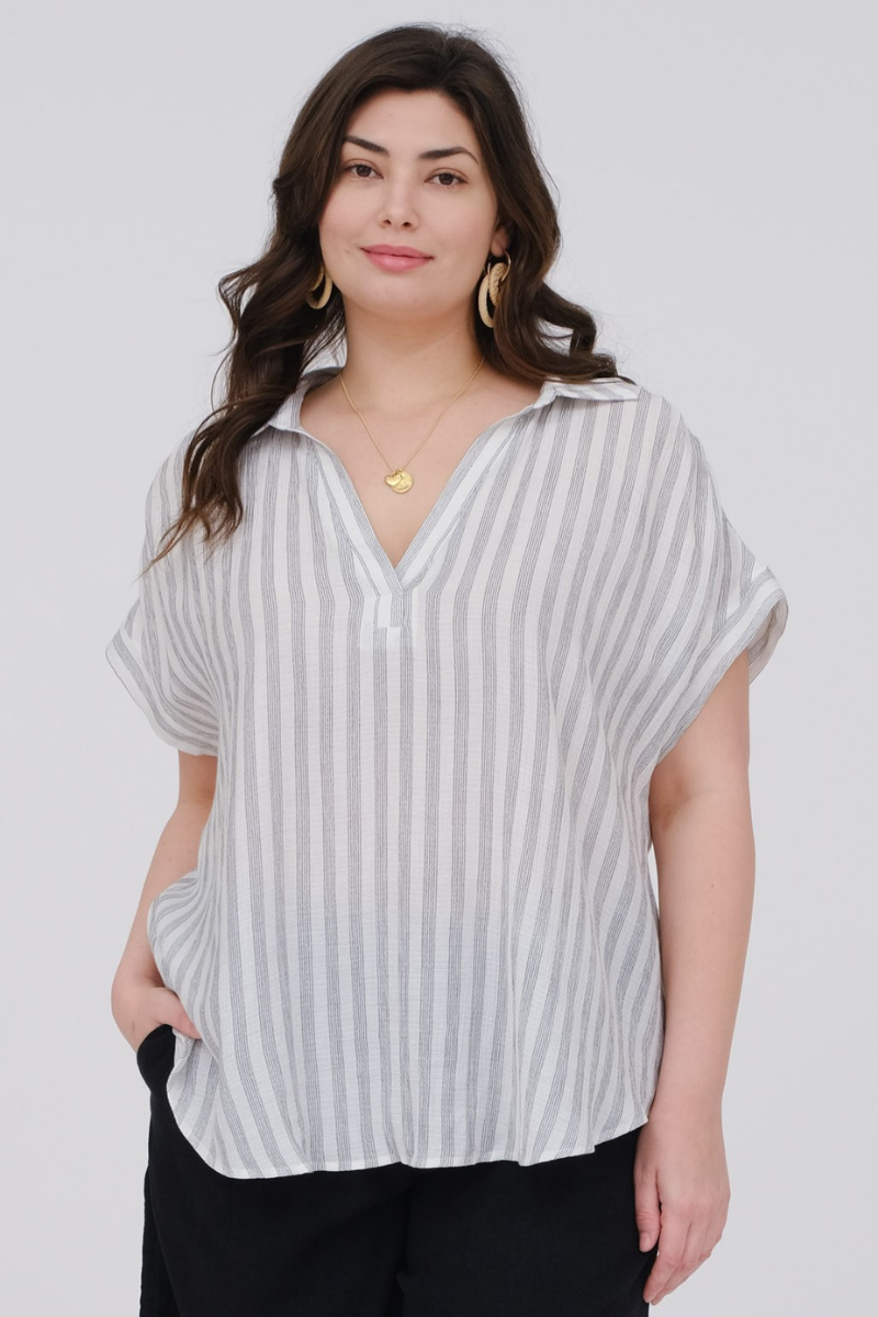 Plus Striped Collared Shirt