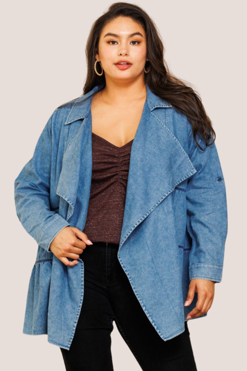Plus Denim Cardigan