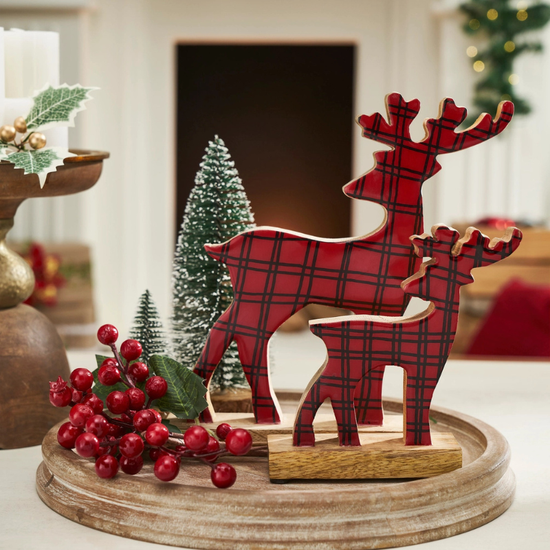 Red Plaid Enamel Deer