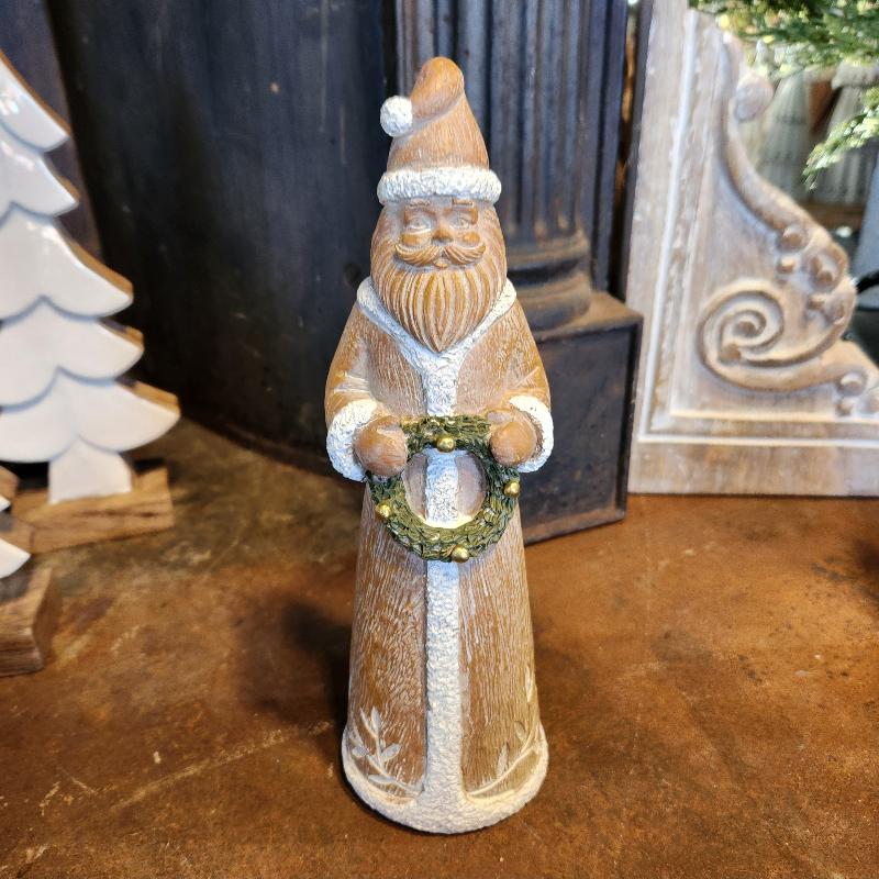 Resin Wood Santa with wreath