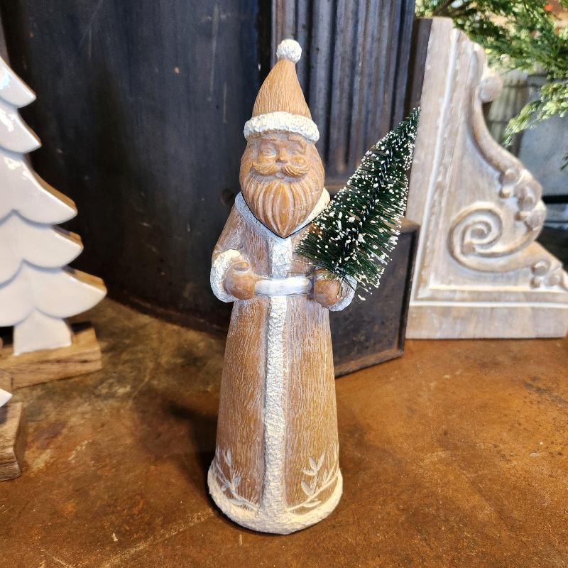 Resin Wood Santa with Tree