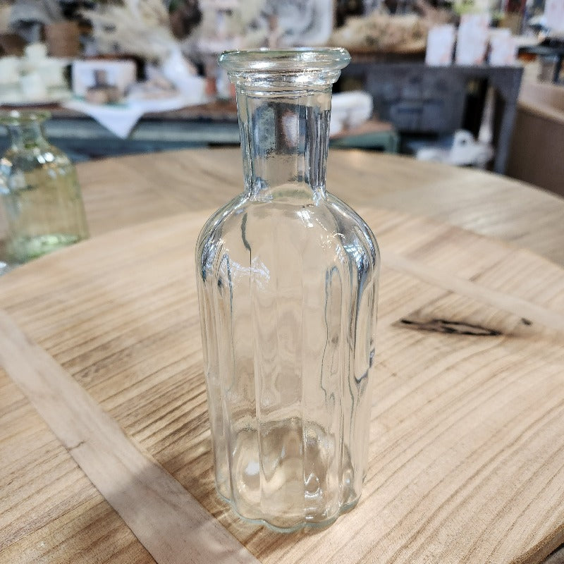 Ribbed Glass Bottle Vase- tall clear