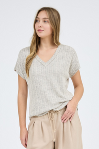 Ribbed V-Neck Short Sleeve Top