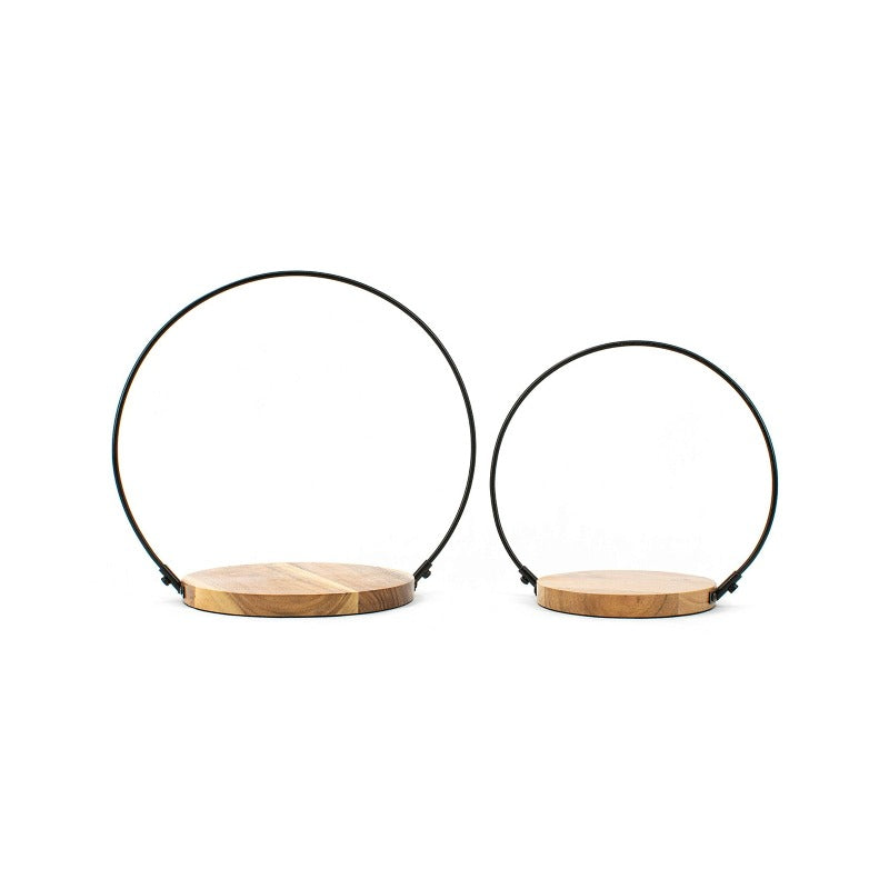 round black stand with wood base