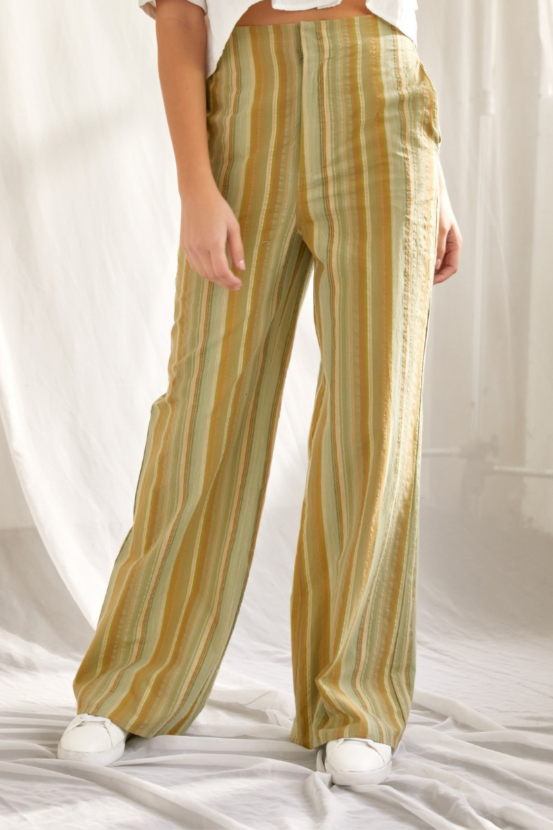 Sage Stripe Wide Leg Pants