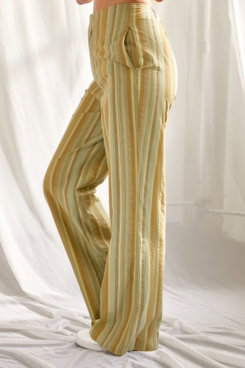 Sage Stripe Wide Leg Pants