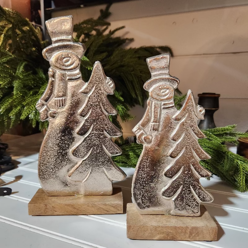 Silver Metal Snowman Stand