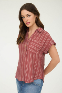 Striped Half Button Blouse