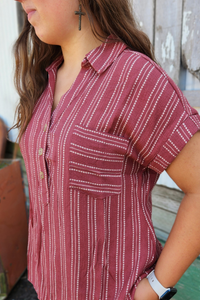 Striped Half Button Blouse