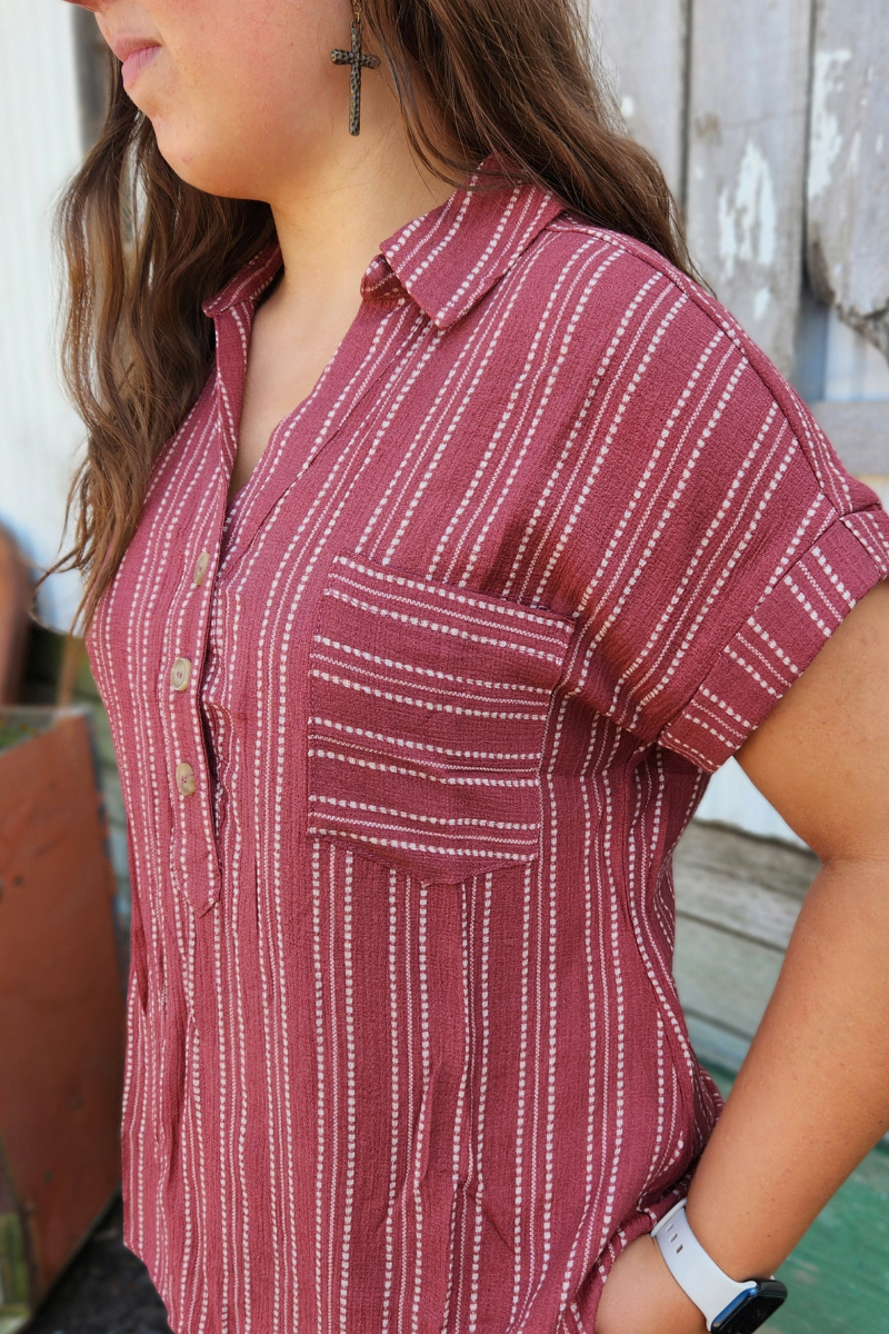 Striped Half Button Blouse