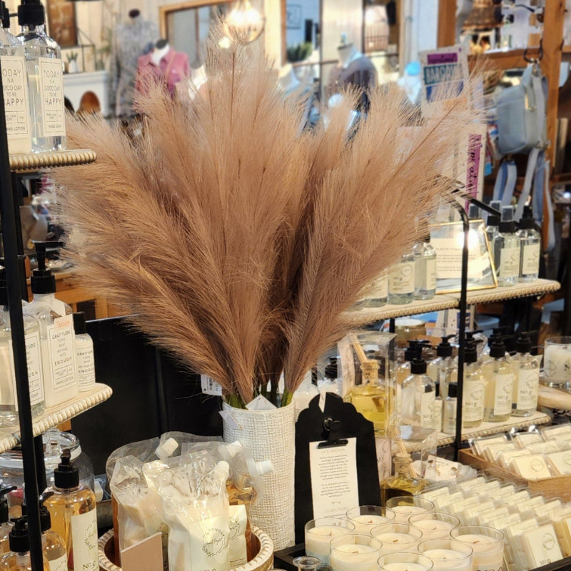 Tan Feather Grass in vase on table display 