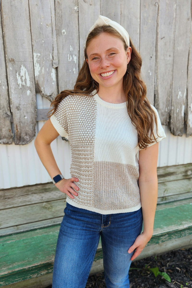 Taupe Colorblock Top