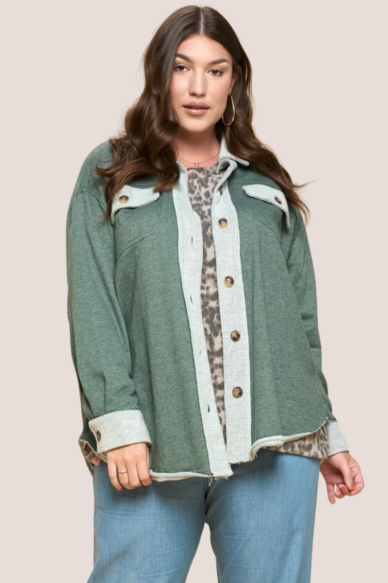 Two-Tone Terry Shacket