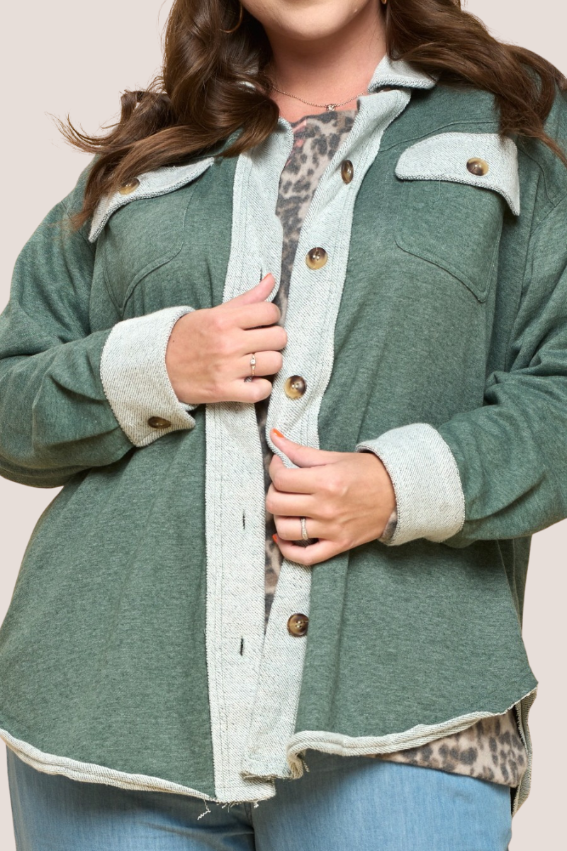 Two-Tone Terry Shacket