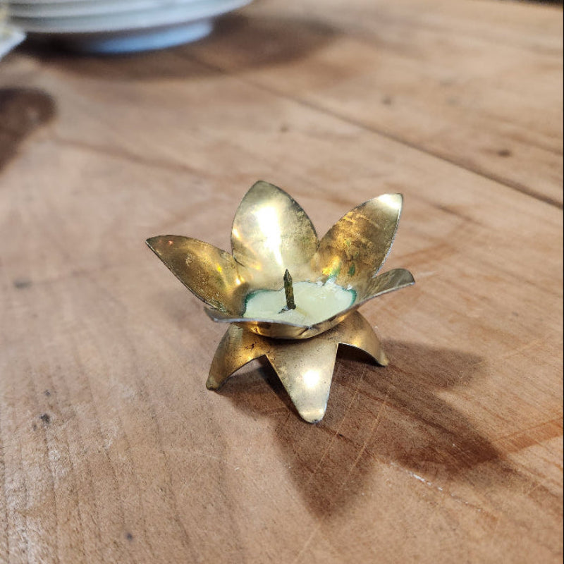 Vintage Brass Lotus Candle Holder