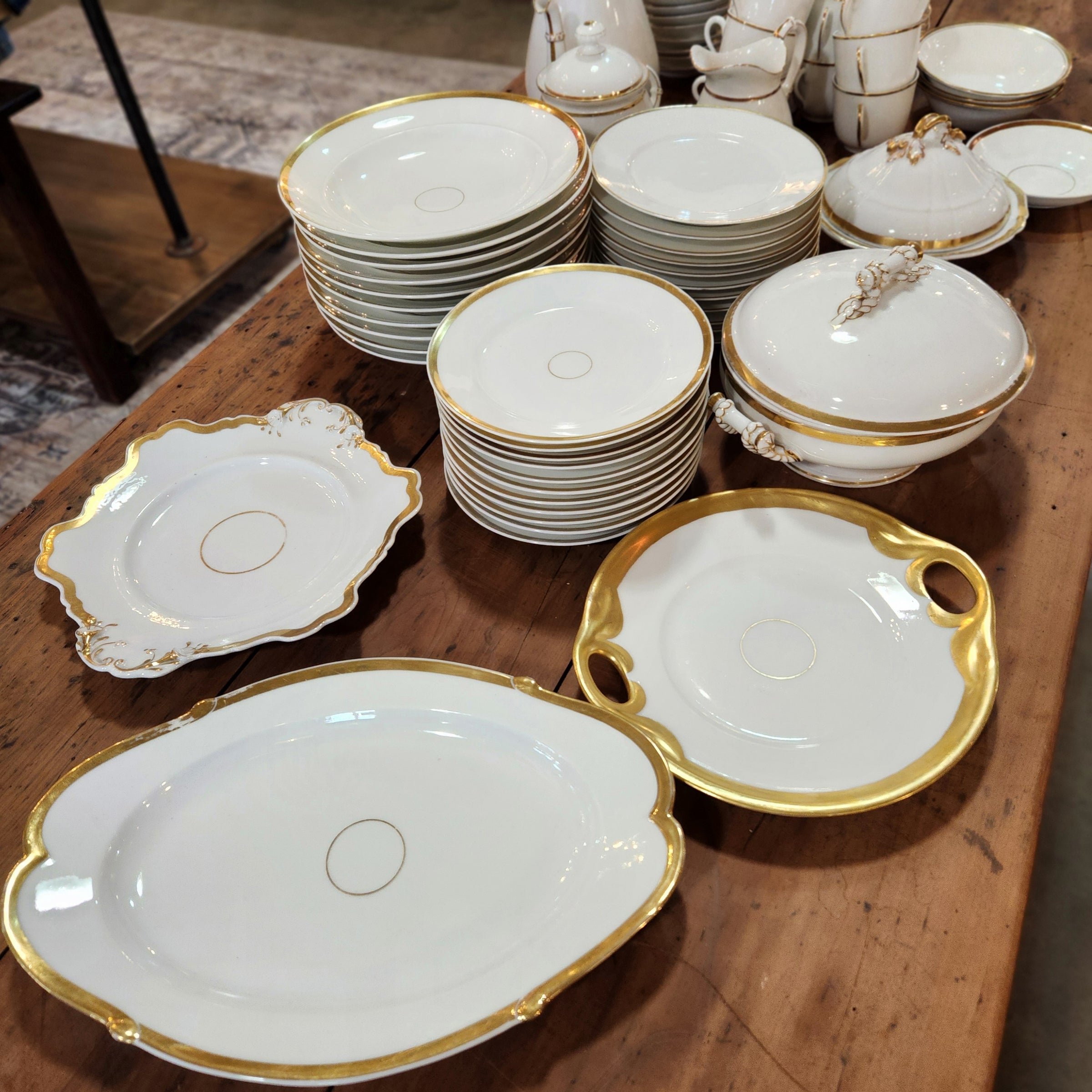 Vintage Gold Trim & White China