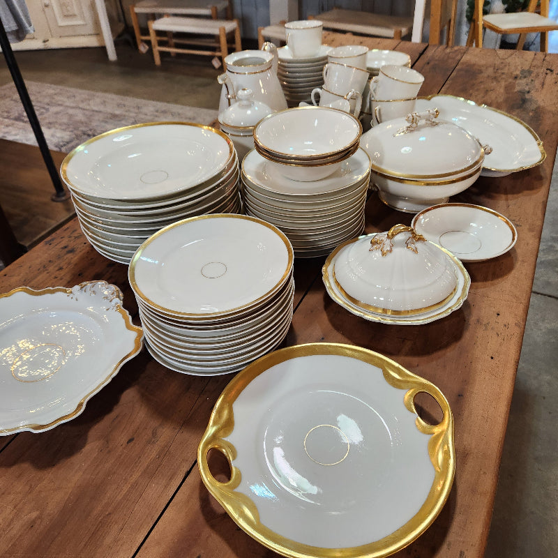 Vintage Gold Trim & White China