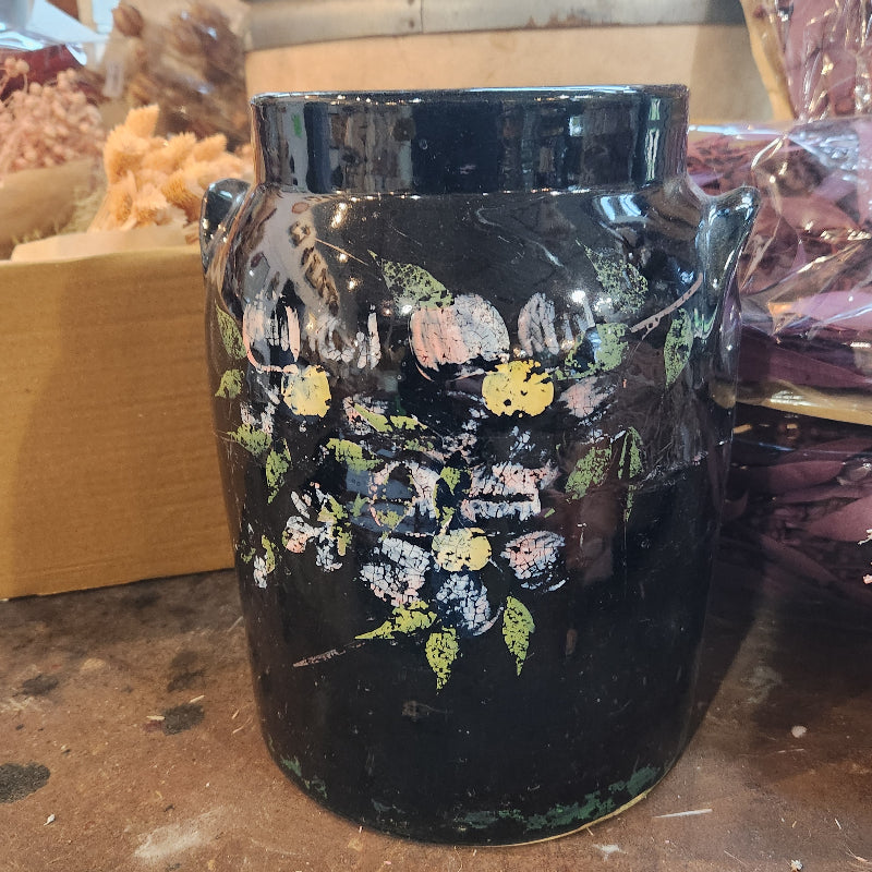 Vintage Black Stoneware Crock