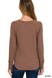 Waffle Crewneck Long Sleeve Top