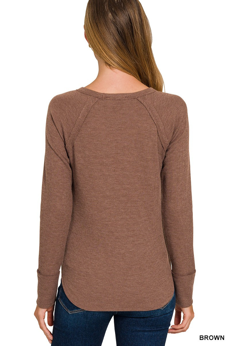 Waffle Crewneck Long Sleeve Top