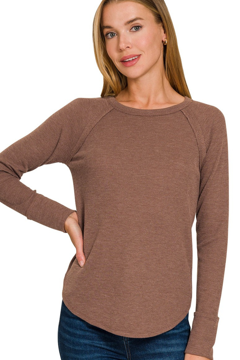 Waffle Crewneck Long Sleeve Top