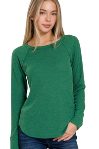 Waffle Crewneck Long Sleeve Top