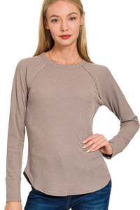 Waffle Crewneck Long Sleeve Top