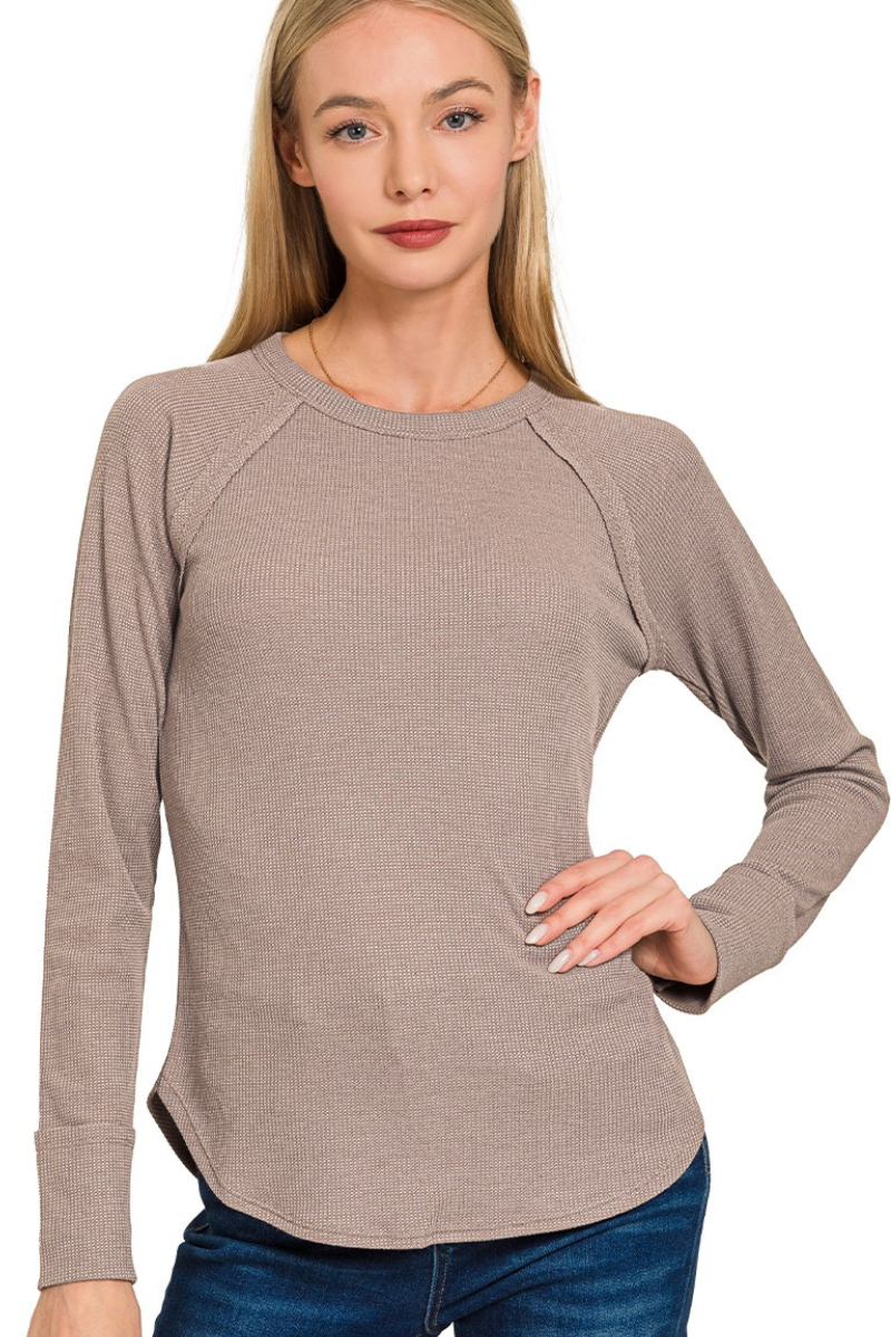 Waffle Crewneck Long Sleeve Top