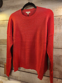 Waffle Texture Sweater- Scarlet