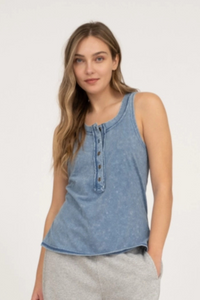 Washed Henley Sleeveless Top