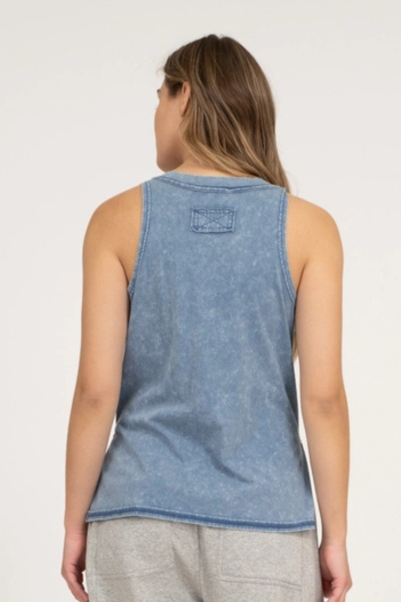 Washed Henley Sleeveless Top