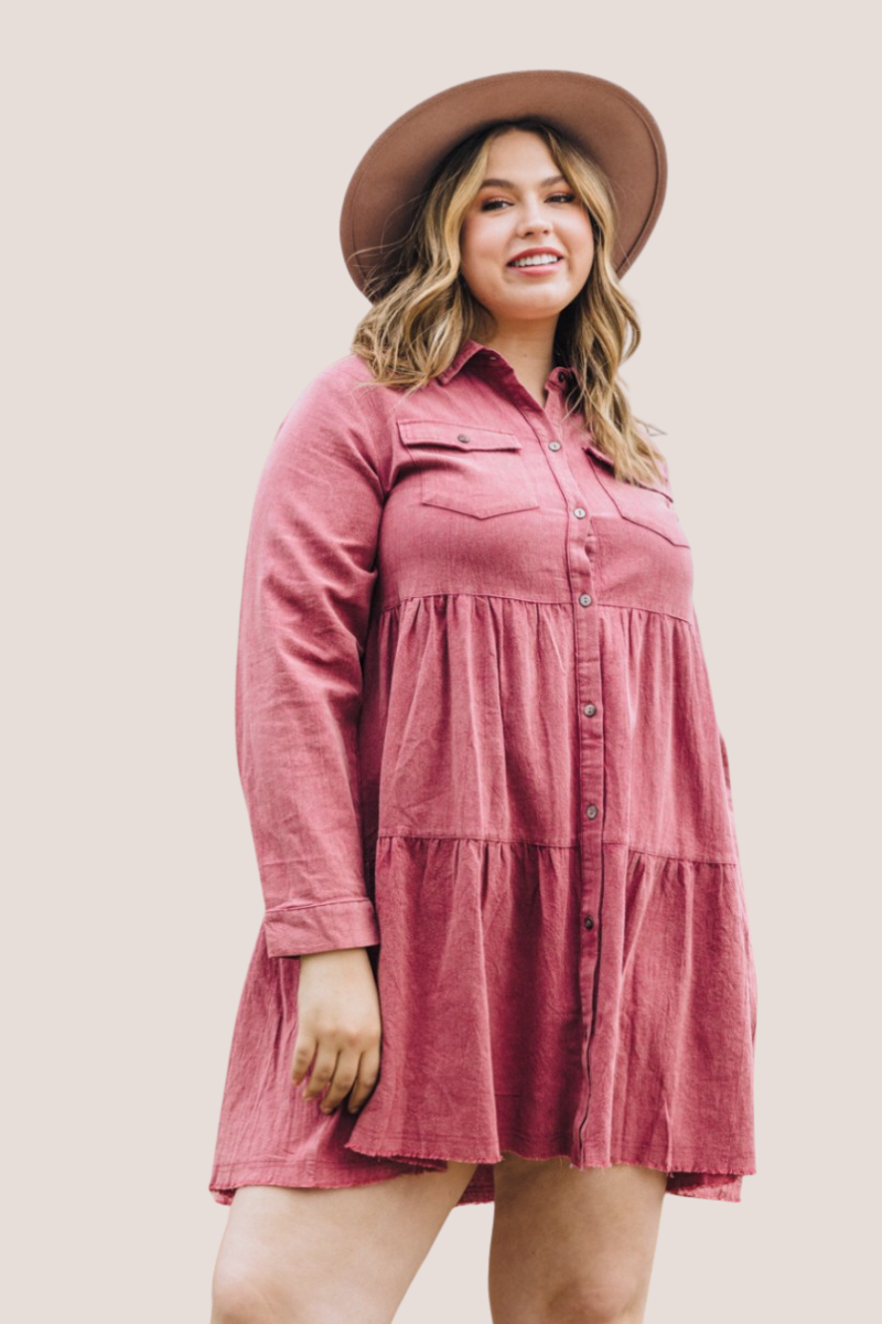 Washed Tiered Shirt Dress