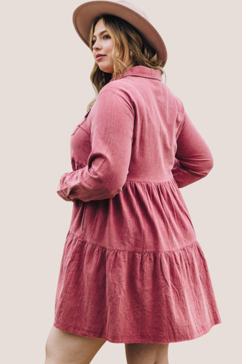 Washed Tiered Shirt Dress