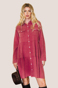 Washed Tiered Shirt Dress
