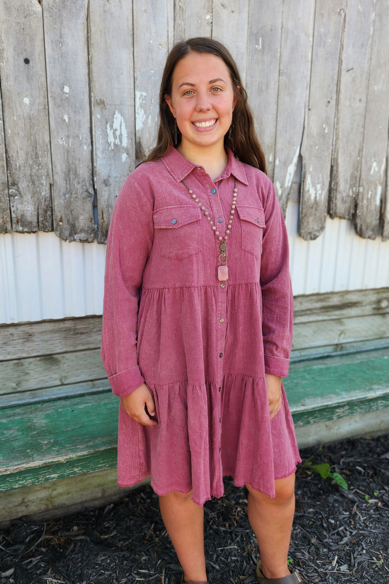 Washed Tiered Shirt Dress