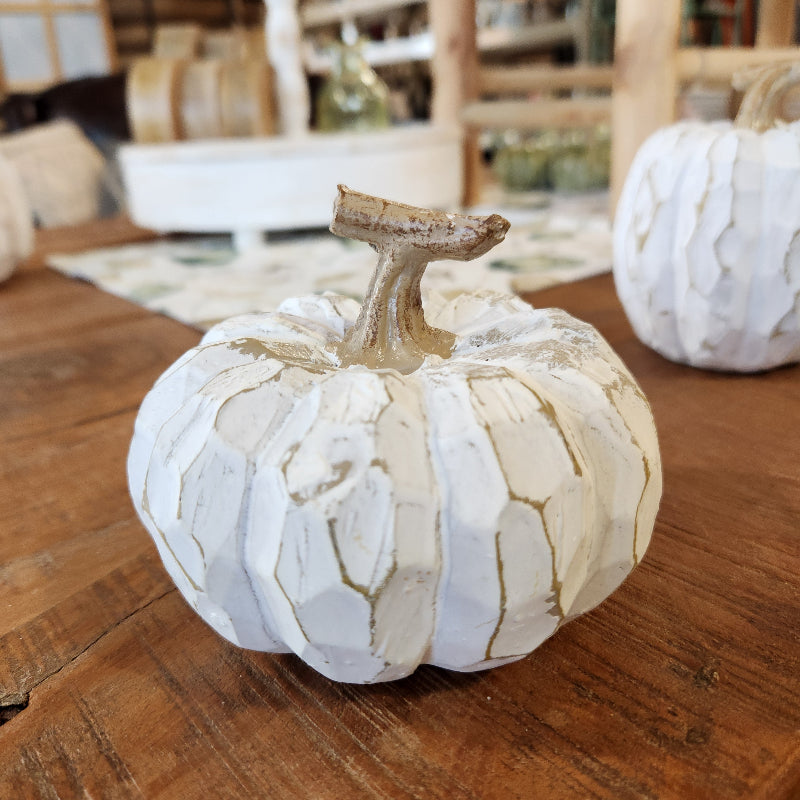 White Carved Resin Pumpkin