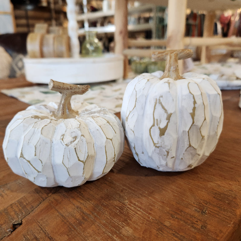 White Carved Resin Pumpkin