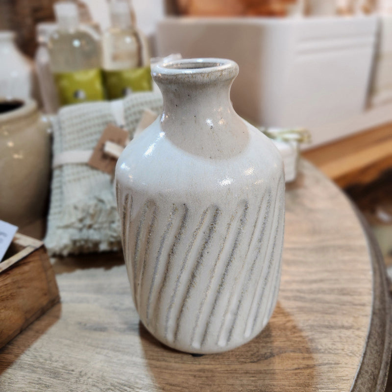 White Diagonal Stripe Vase