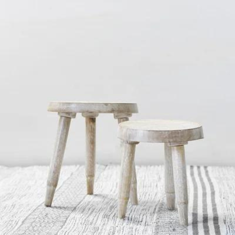 Whitewashed Wood Stool