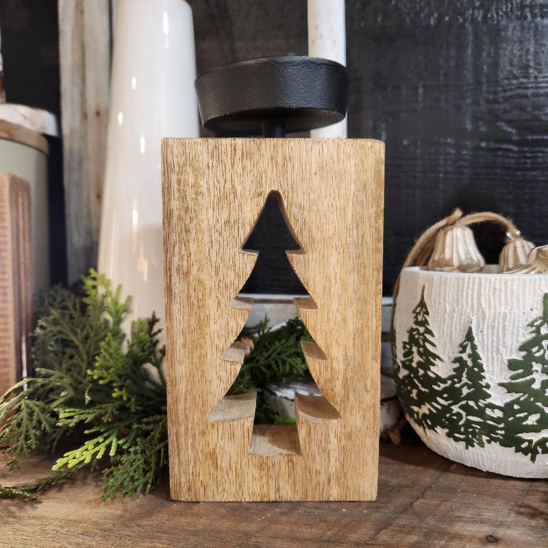 Wood Cut-out Tree Candle Holder