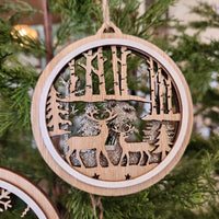 Wood Laser Cut Ornament Deer Forest