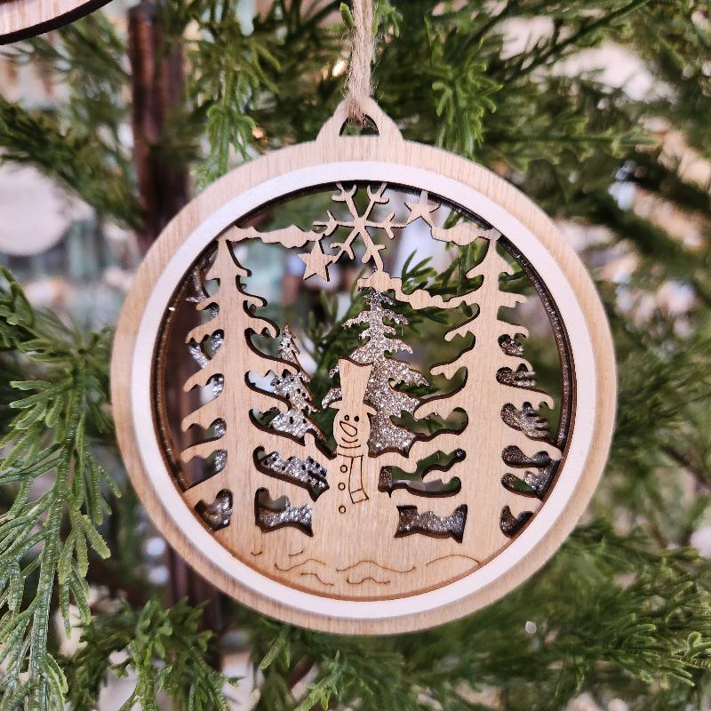 Wood Laser Cut Ornament-Snowman