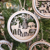 Wood Laser Cut Ornament Deer Cabin