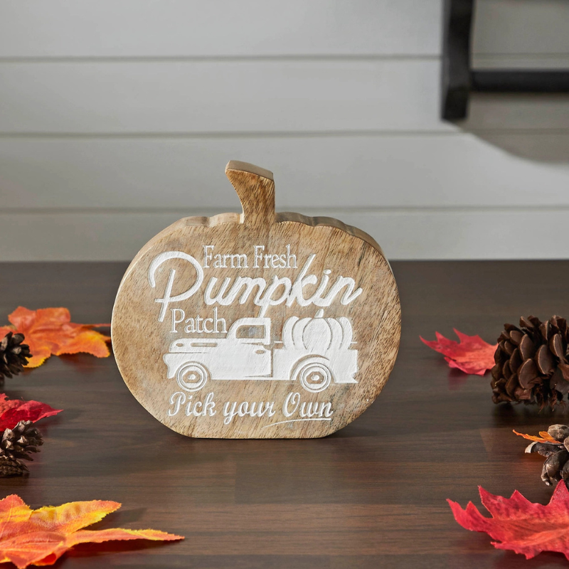 Engraved Wood Pumpkin Block